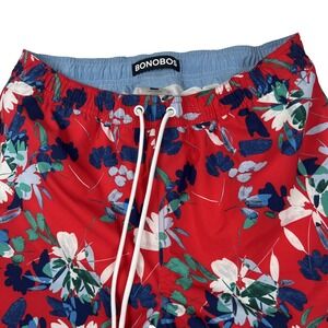 Bonobos Mens Red Floral Swim Trunks 9 Inch Inseam Mesh Lined Size Medium